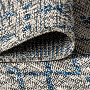 Ourika Moroccan Geometric Textured Weave Indoor/outdoor Round Rug